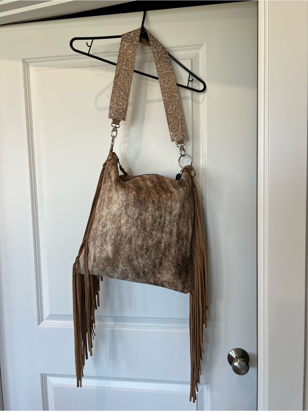 Fringed Cowhide Shoulder Bag in Brown Holy Cow Couture